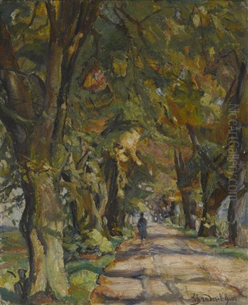 Herbstliche Allee Mit Spazierganger Oil Painting by Carl Hans Schrader-Velgen