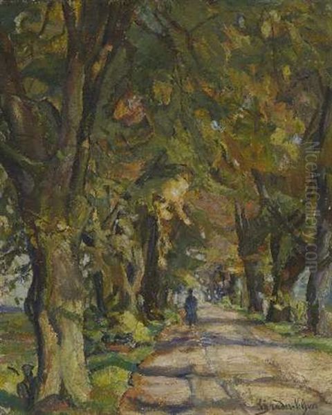 Allee Mit Spazierganger Oil Painting by Carl Hans Schrader-Velgen