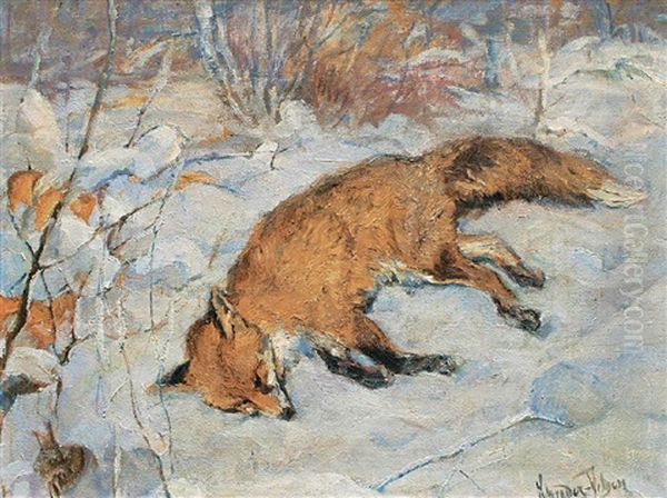 Fuchs Im Schnee Oil Painting by Carl Hans Schrader-Velgen