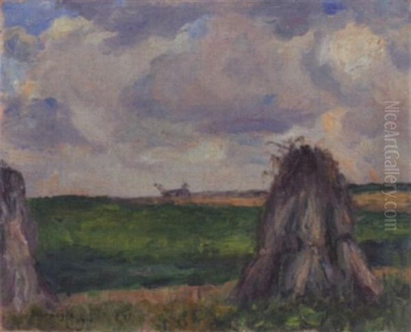 Garben Auf Dem Feld Oil Painting by Gustav Peter Franz Schraegle