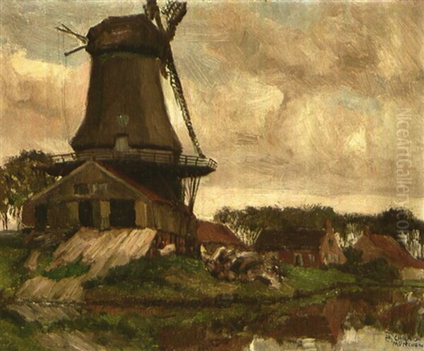 Muhle Bei Emden/ostfriesland Oil Painting by Julius Schrag