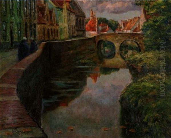 Kanal In Brugge Oil Painting by Julius Schrag