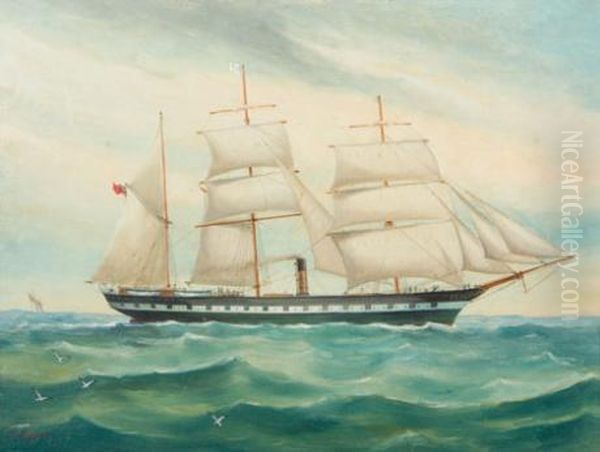 Ship Oil Painting by Charles Oldfield Bowles