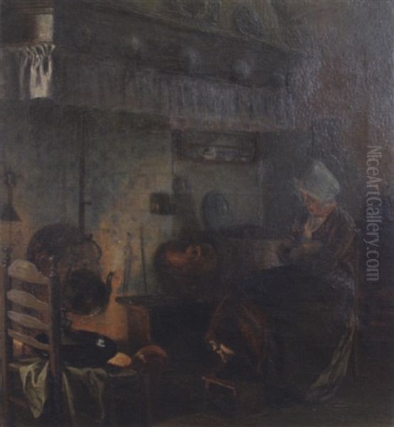 By The Fireside Oil Painting by Julius Schrag