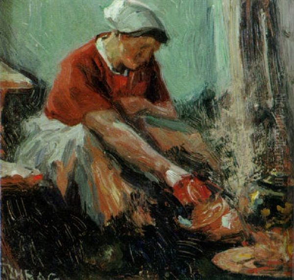 Am Kamin Oil Painting by Julius Schrag