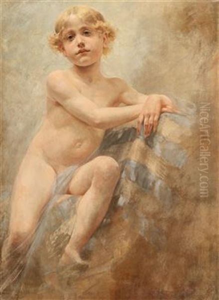 Boy With Blond Locks Oil Painting by Alois Hans Schram