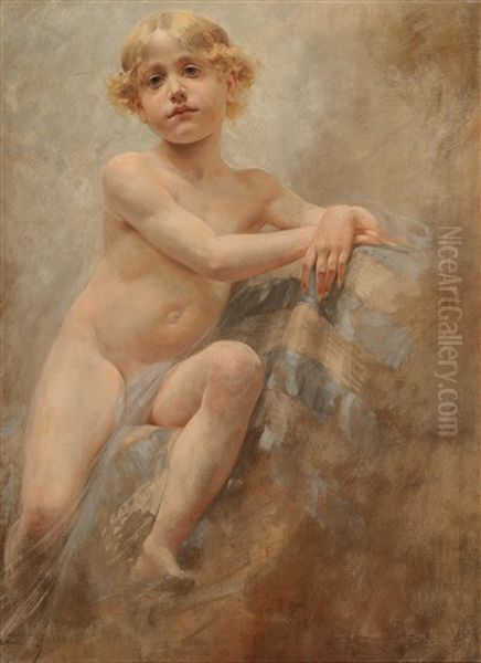 Boy With Blond Curls Oil Painting by Alois Hans Schram