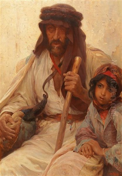 Bedouin And Young Girl Oil Painting by Alois Hans Schram