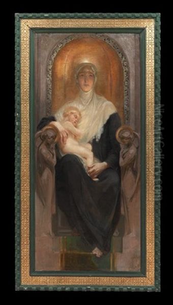 Madonna And Child Enthroned Oil Painting by Alois Hans Schram