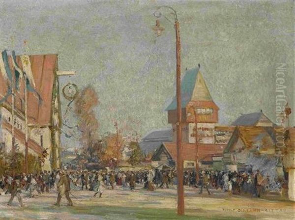 Das Munchner Jubilaums-oktoberfest 1910 Oil Painting by Max Rudolf Schramm-Zittau