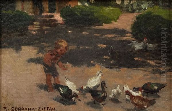 Junge, Geflugel Futternd Oil Painting by Max Rudolf Schramm-Zittau