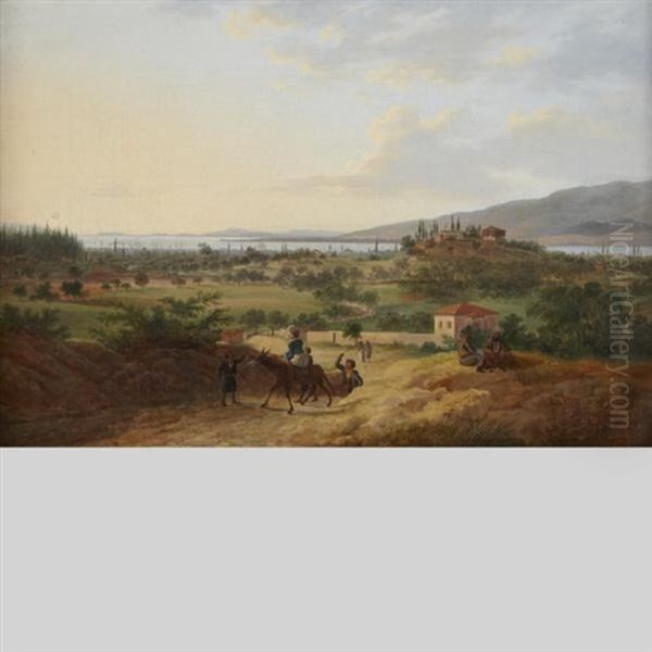 View On The Road From Smyrna To Boudja In 1836 Oil Painting by Anton Schranz the Younger