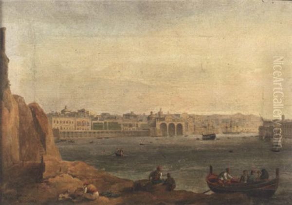 Shipping In The Grand Harbour, Valletta Oil Painting by Anton Schranz the Younger