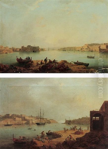 View Of The Grand Harbour At Valletta, Malta Oil Painting by Anton Schranz the Younger