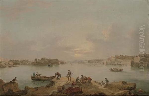 A Panorama Of The Grand Harbour, Valetta, At Dusk by Anton Schranz