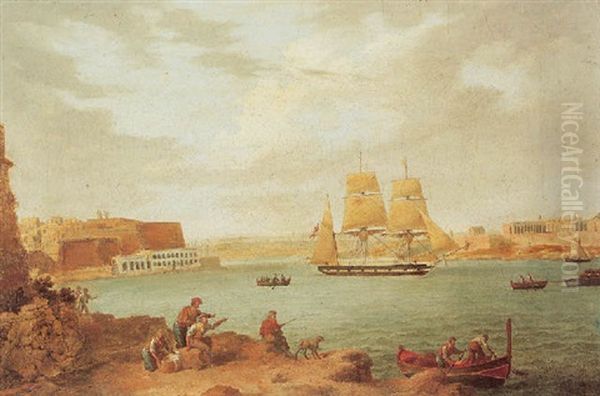 The Grand Harbour, Valletta Oil Painting by Giovanni Jean Schranz