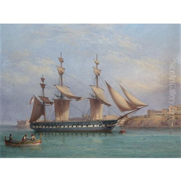 H.m.s. Arethusa Entering Valetta Harbour Oil Painting by Joseph Schranz