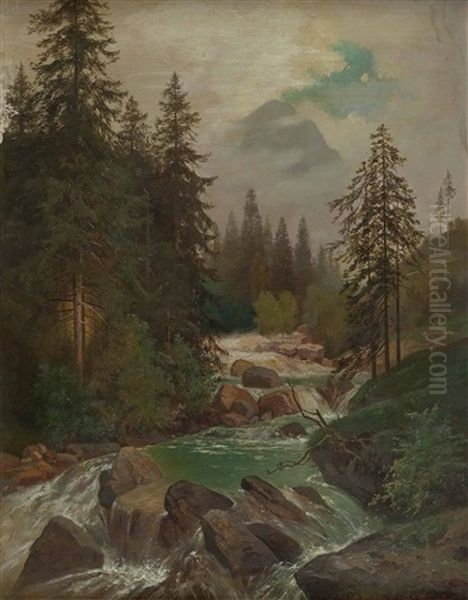 Motiv Aus Dem Kotschachtal Bei Gastein (+ Aus Dem Rossruckgraben Vorderkaser; Pair) (after C. Hansch) Oil Painting by Karl Schreder