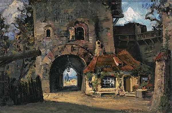 Malerischer Wachturm Mit Torbogen Und Romantischem Wachterhauschen Oil Painting by Karl Schreder