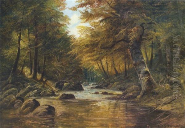 Wildbach Im Herbstwald Oil Painting by Karl Schreder