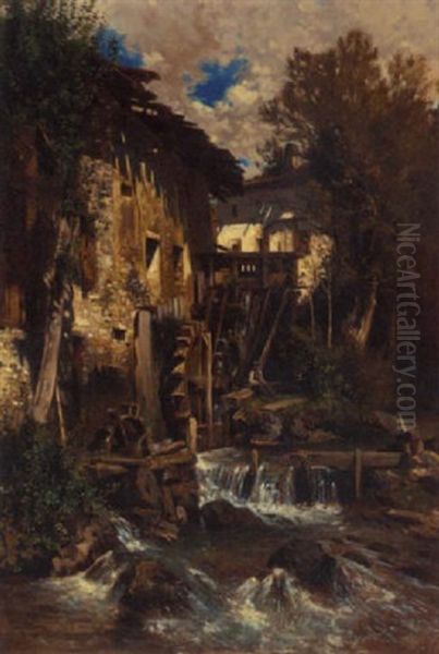 The Watermill Oil Painting by Karl Schreder