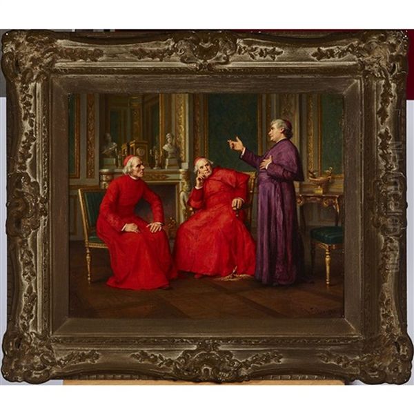 Cardinals In Discussion Oil Painting by Charles Baptiste Schreiber