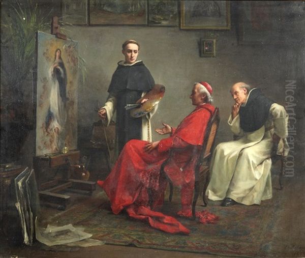 For The Cardinal's Approval Oil Painting by Charles Baptiste Schreiber