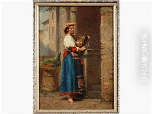 Jeune Femme Italienne Au Cuivre Oil Painting by Charles Baptiste Schreiber