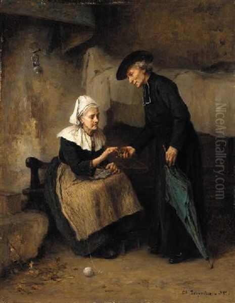 A Visit From The Clergy Oil Painting by Charles Baptiste Schreiber