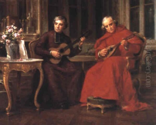 Musical Cardinals Oil Painting by Charles Baptiste Schreiber