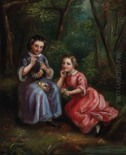 Young Girls Making Flower Crowns by Charlotte Mount Brock, Miss Schreiber