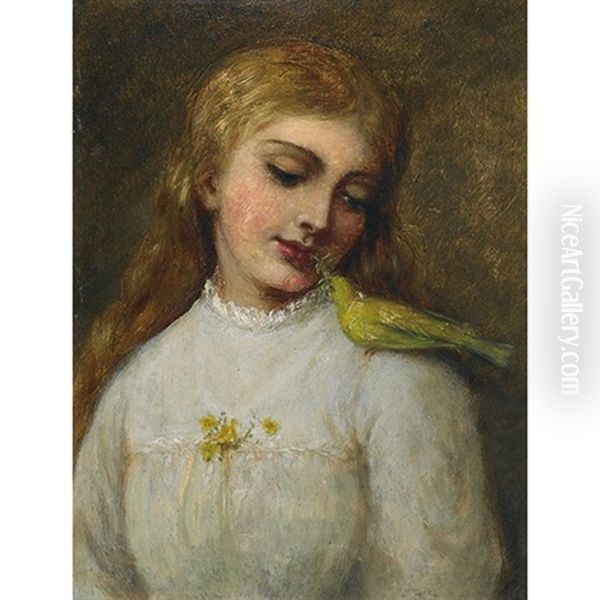 Miss Grahame With Canary Oil Painting by Charlotte Mount Brock, Miss Schreiber