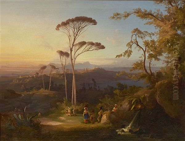 Blick Uber Den Albaner See Auf Castel Gandolfo Oil Painting by Conrad Peter Schreiber