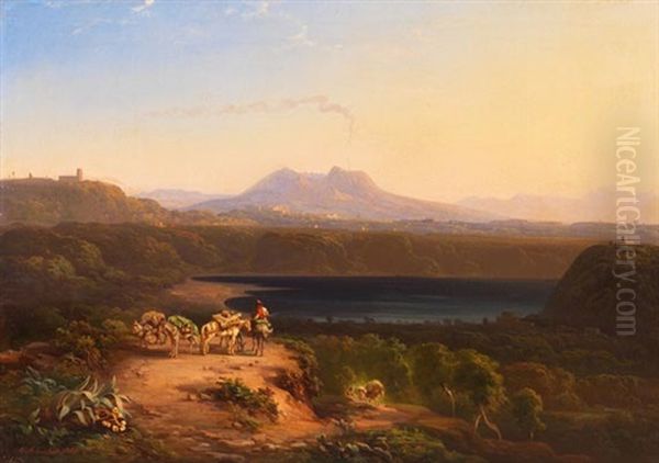 Blick Auf Den Lago D Averno Bei Neapel Oil Painting by Conrad Peter Schreiber