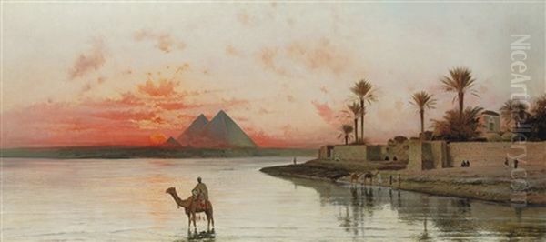 Sunset On The Nile Oil Painting by Conrad Peter Schreiber