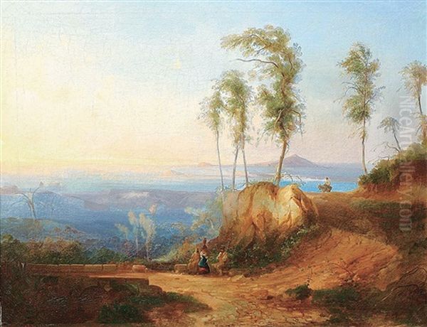 Suditalienische Kustenlandschaft Oil Painting by Conrad Peter Schreiber