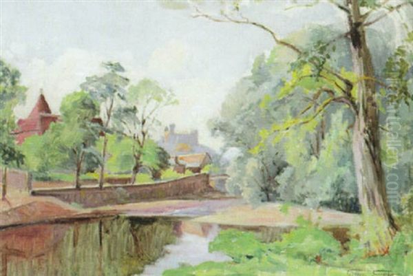 Blick Auf Ein Stadtchen In Fruhlingshafter Landschaft Oil Painting by George Lawrence Schreiber