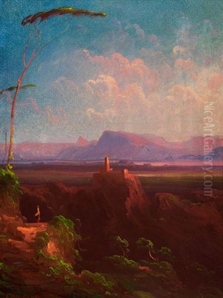 Italienische Abendlandschaft Bei Palestrina Oil Painting by Peter Conrad Schreiber