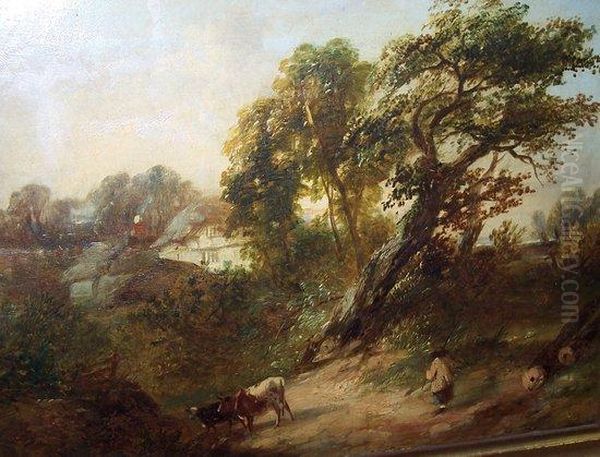 Cattle On A Path Oil Painting by Edward O. Bowley