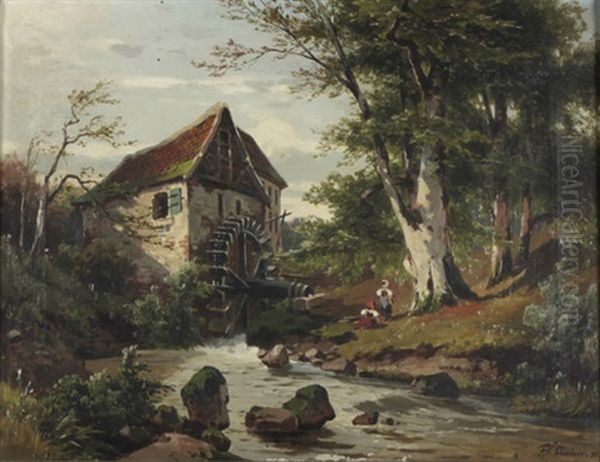 Muhle Am Wald Oil Painting by Friedrich Wilhelm Schreiner