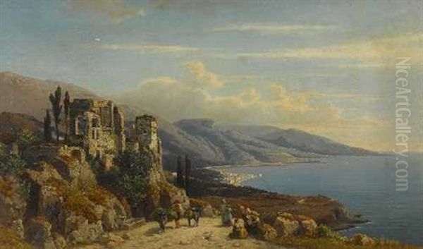 Italienische Kustenlandschaft Oil Painting by Friedrich Wilhelm Schreiner