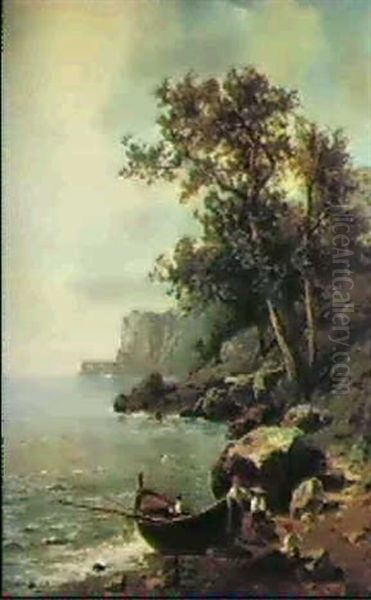 Fischer Am Strand Oil Painting by Friedrich Wilhelm Schreiner