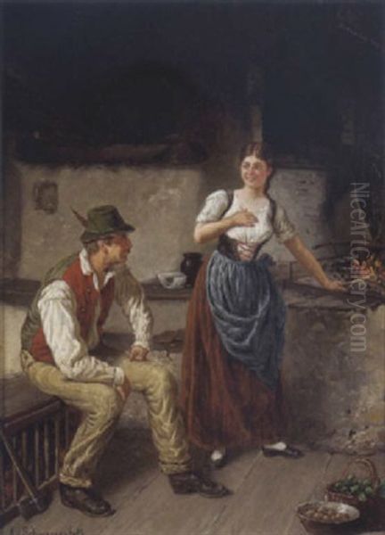 Unterhaltung In Der Stube Oil Painting by Adolf Franz Christian Schreitter von Schwarzenfeld