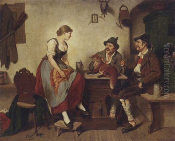 The Huntsmen's Friend Oil Painting by Adolf Franz Christian Schreitter von Schwarzenfeld