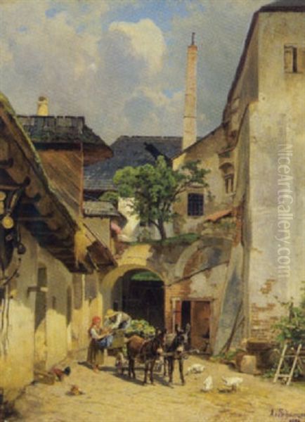 Ausfahrt Zum Gemusemarkt Oil Painting by Adolf Franz Christian Schreitter von Schwarzenfeld