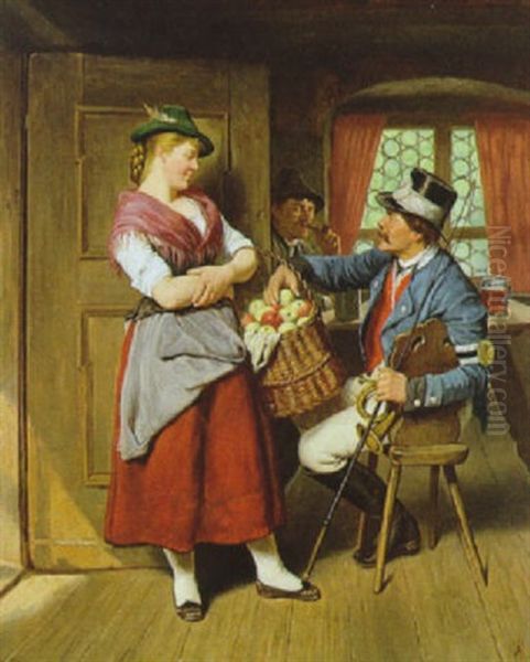 Der Postmeister Und Das Apfelmadchen Oil Painting by Adolf Franz Christian Schreitter von Schwarzenfeld