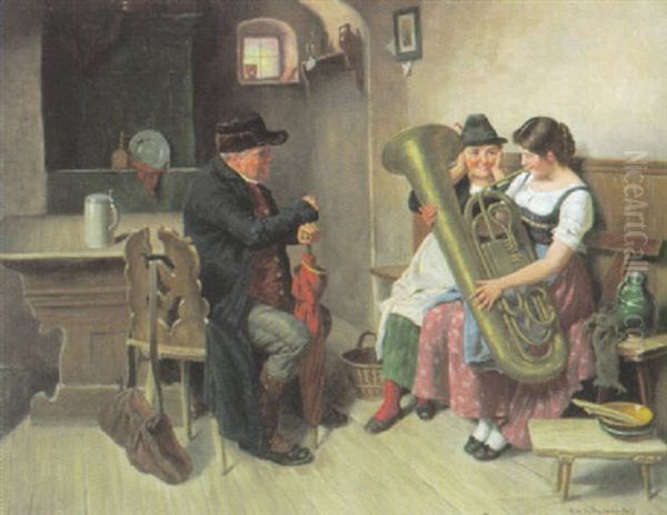 Die Grose Tuba Oil Painting by Adolf Franz Christian Schreitter von Schwarzenfeld