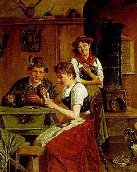 In Der Bauernstube Oil Painting by Adolf Franz Christian Schreitter von Schwarzenfeld