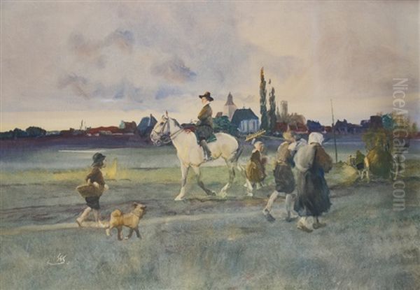 Evening On The Rhine Oil Painting by Wilhelm Schreuer