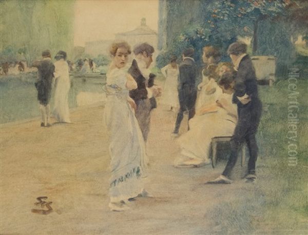 Society In The Park Oil Painting by Wilhelm Schreuer